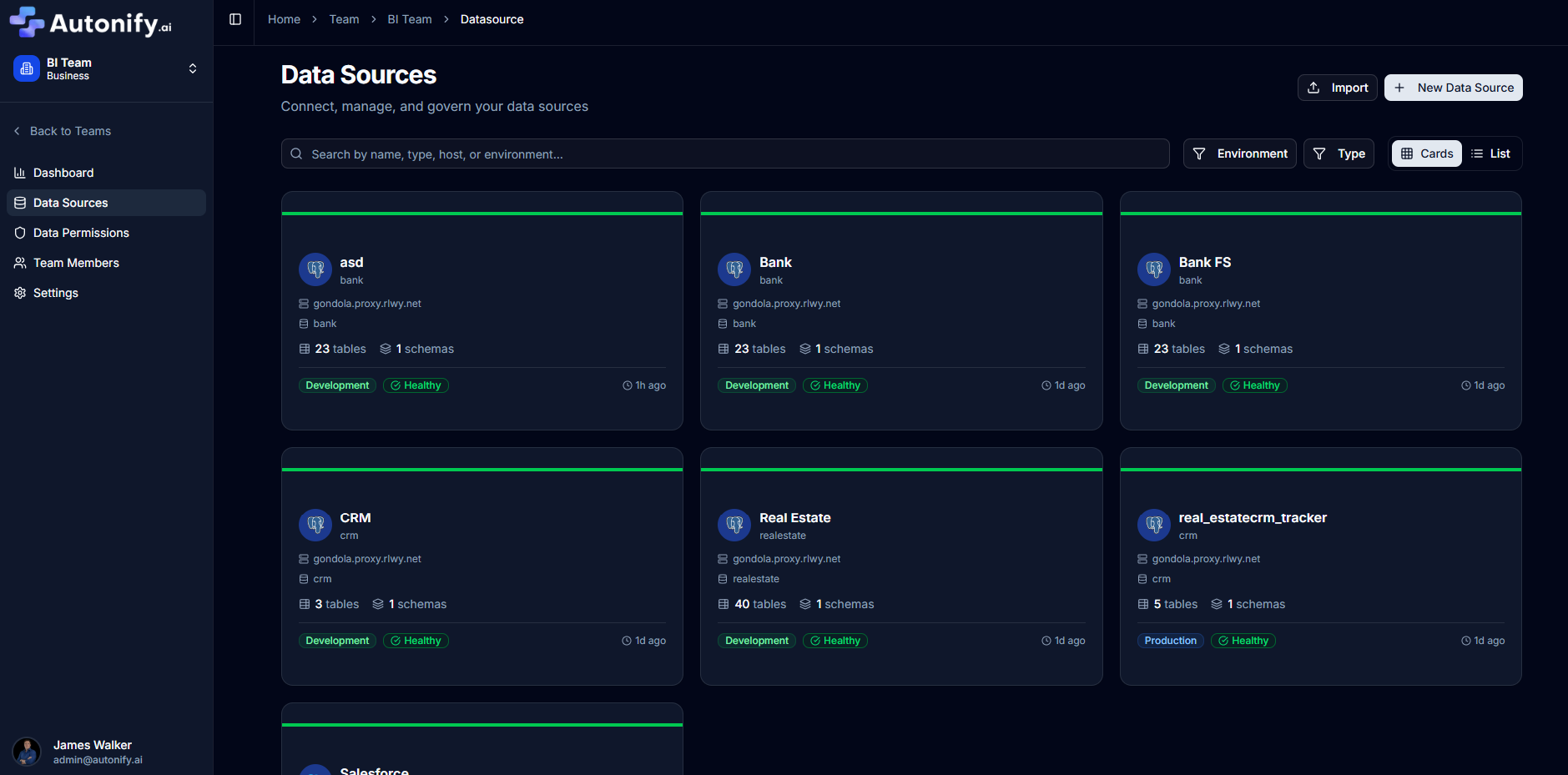 Team Data Sources View
