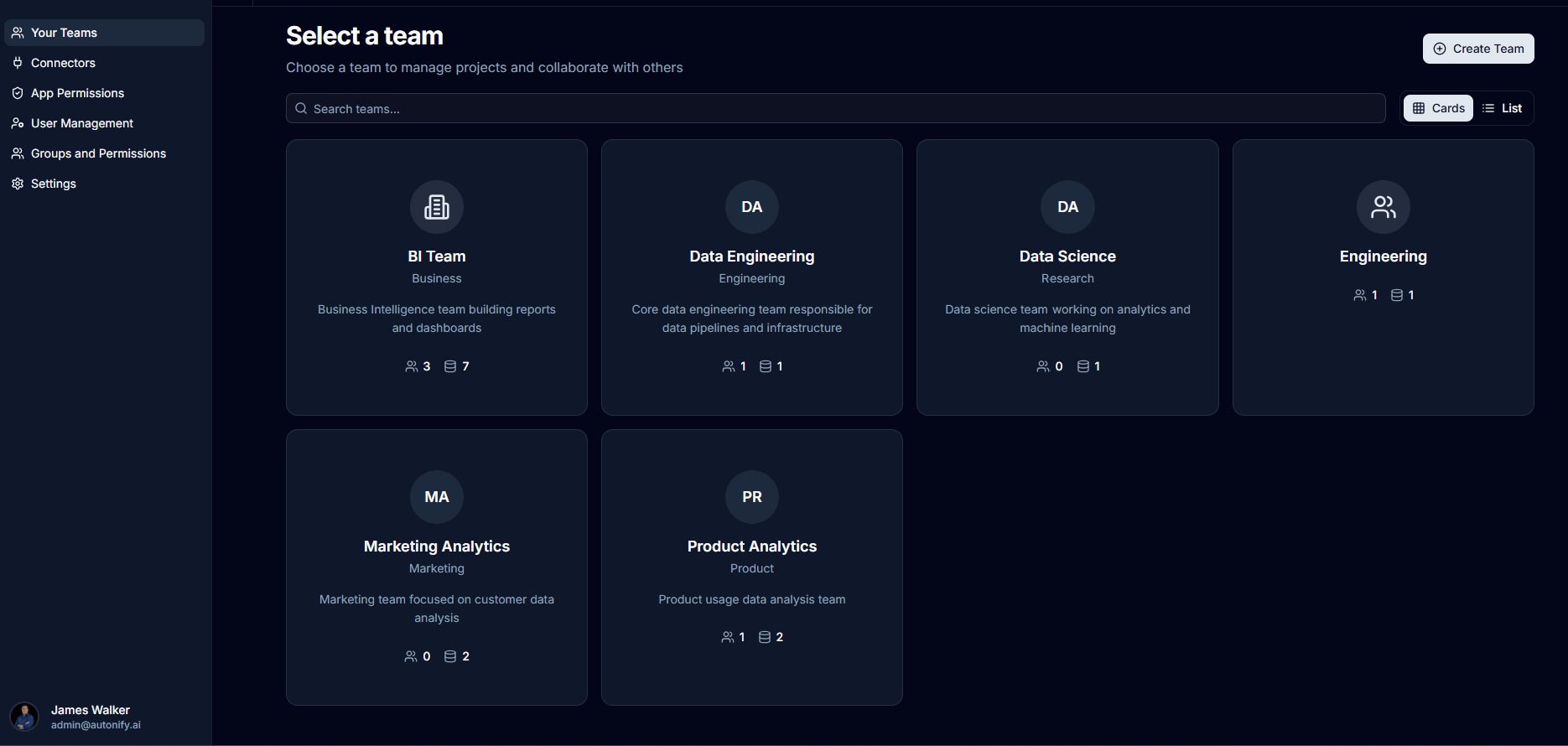 Team Selection Screen