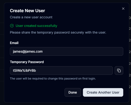 Temporary Password Display